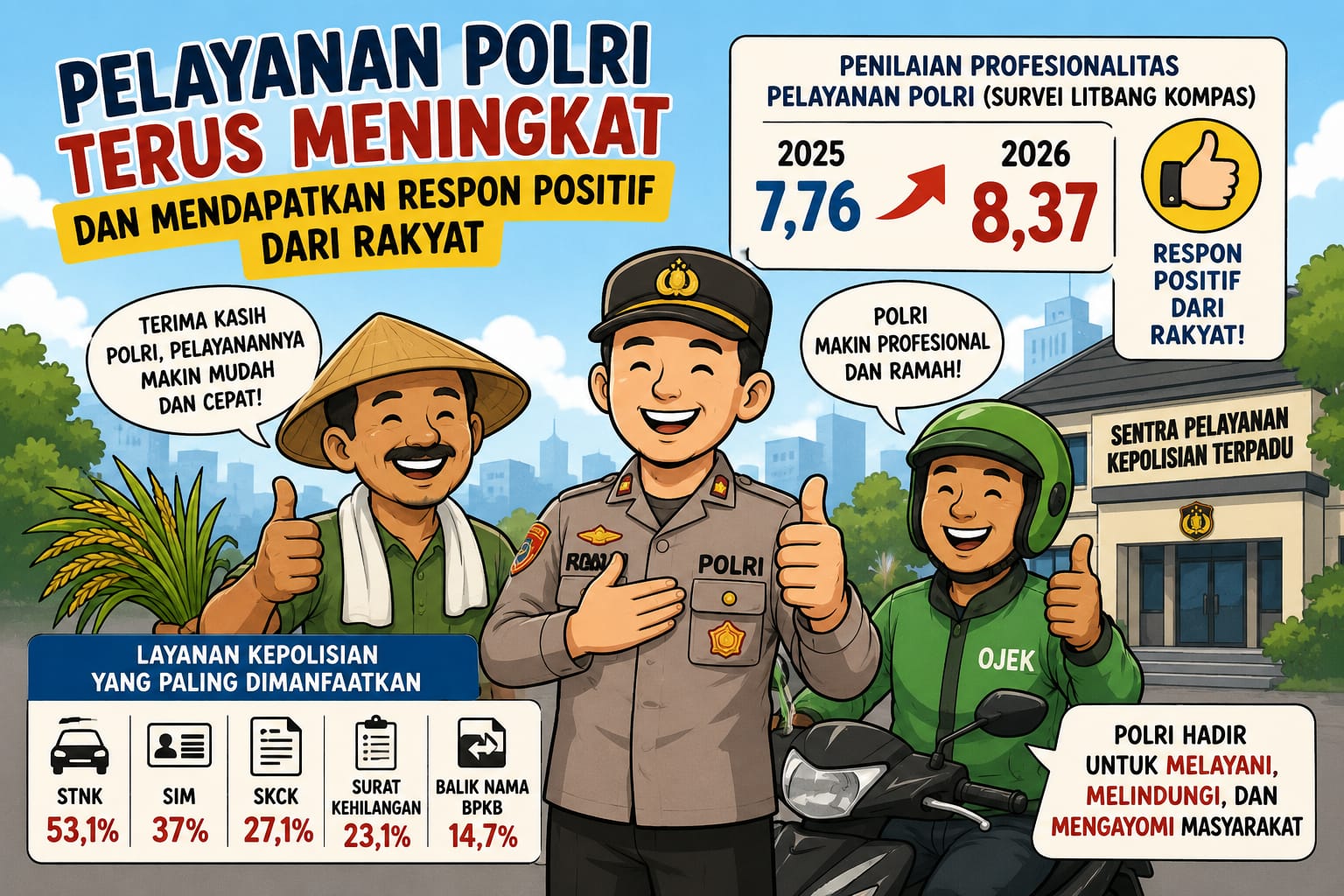 Ilustrasi kepuasan rakyat terhadap kinerja Polri.