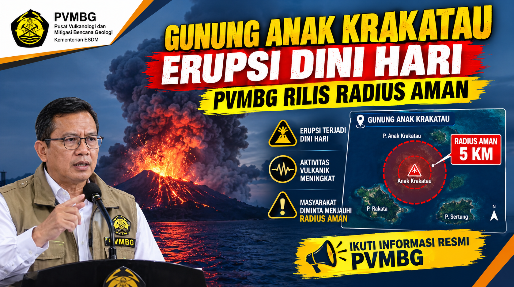 Gunung Anak Krakatau Erupsi Dini Hari PVMBG Rilis Radius Aman
