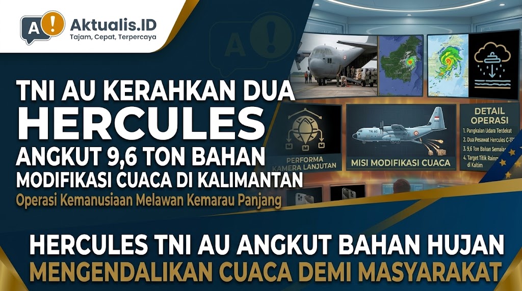 TNI AU Kerahkan Dua Hercules Angkut 9,6 Ton Bahan Modifikasi Cuaca di Kalimantan