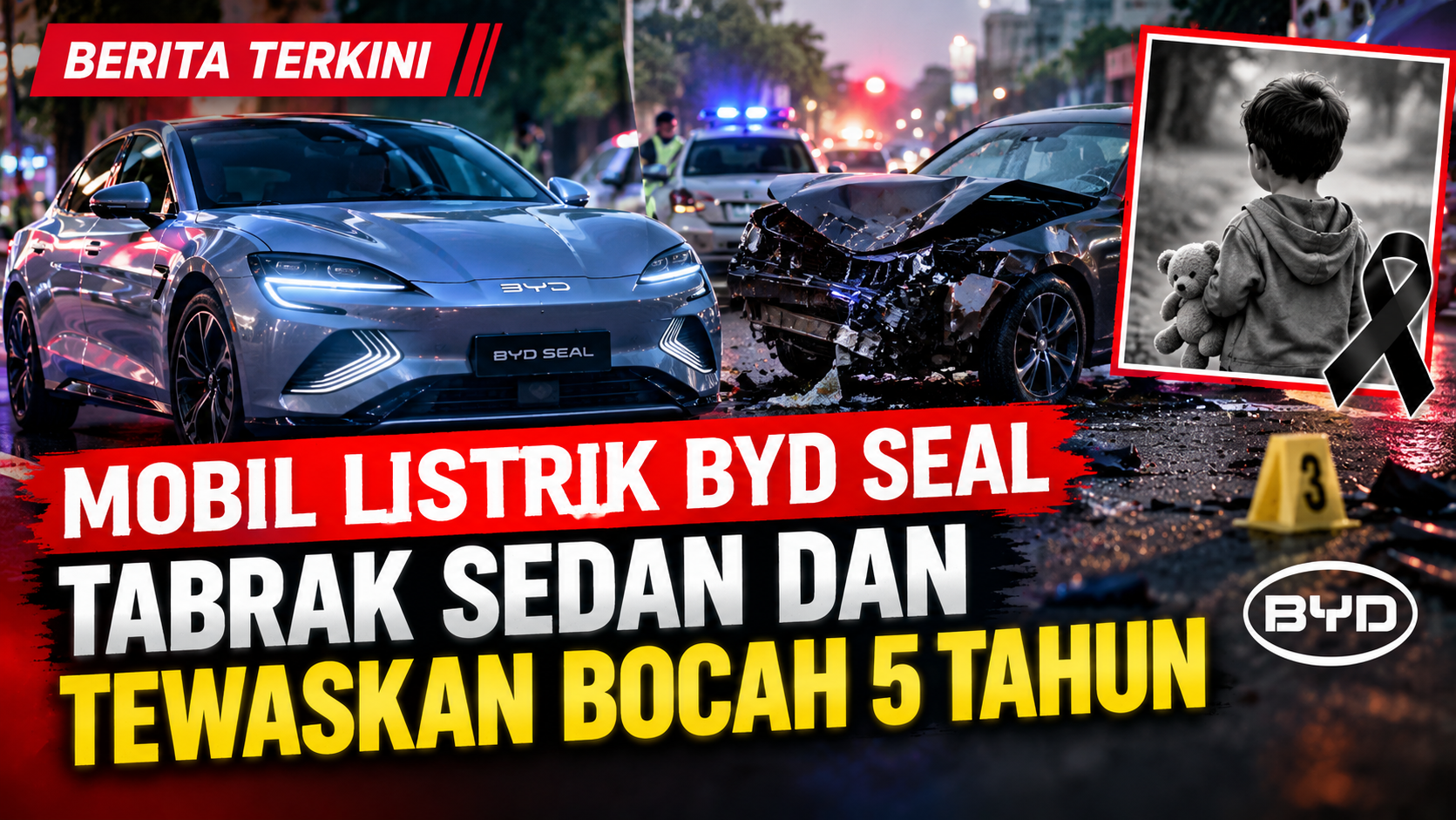 Mobil Listrik BYD Seal Tabrak Sedan dan Tewaskan Bocah 5 Tahun