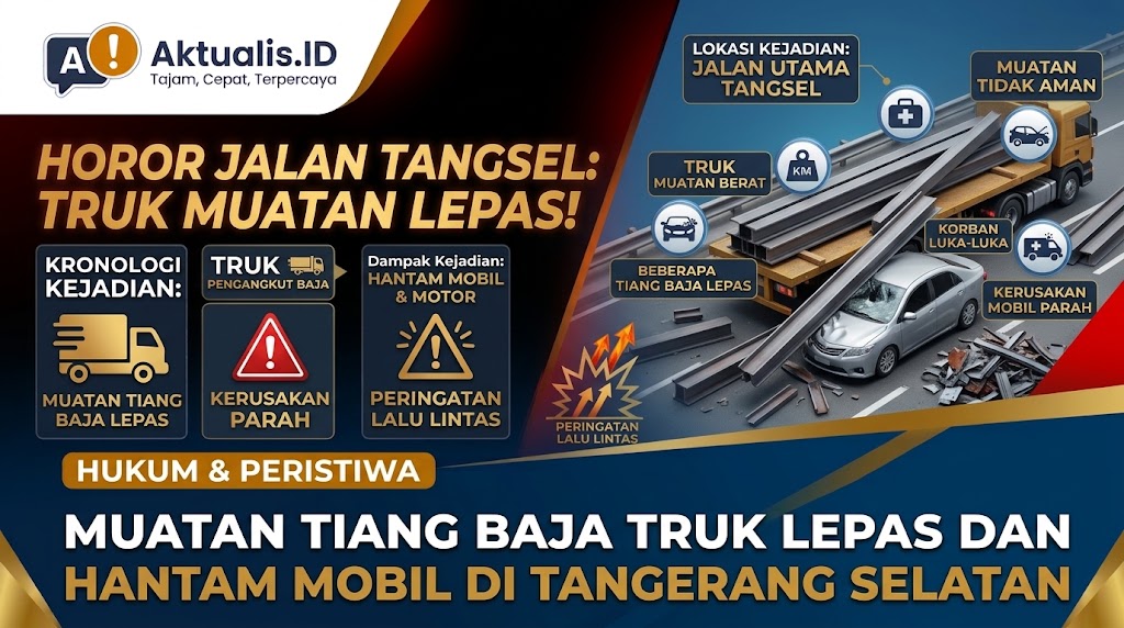 Muatan Tiang Baja Truk Lepas dan Hantam Mobil di Tangerang Selatan