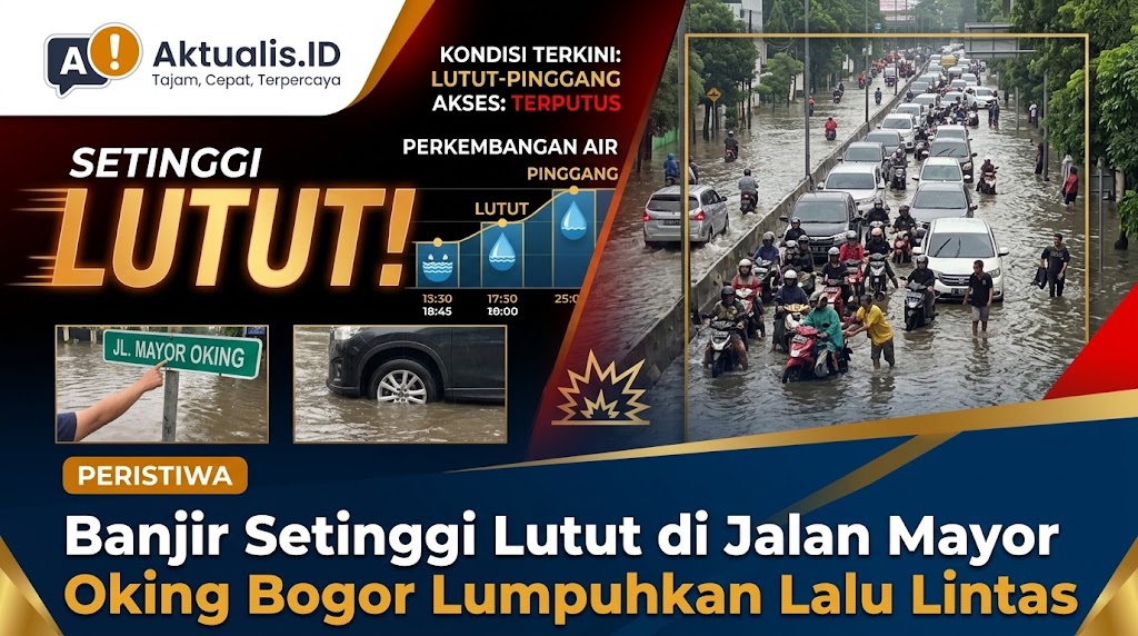 Banjir Setinggi Lutut di Jalan Mayor Oking Bogor Lumpuhkan Lalu Lintas