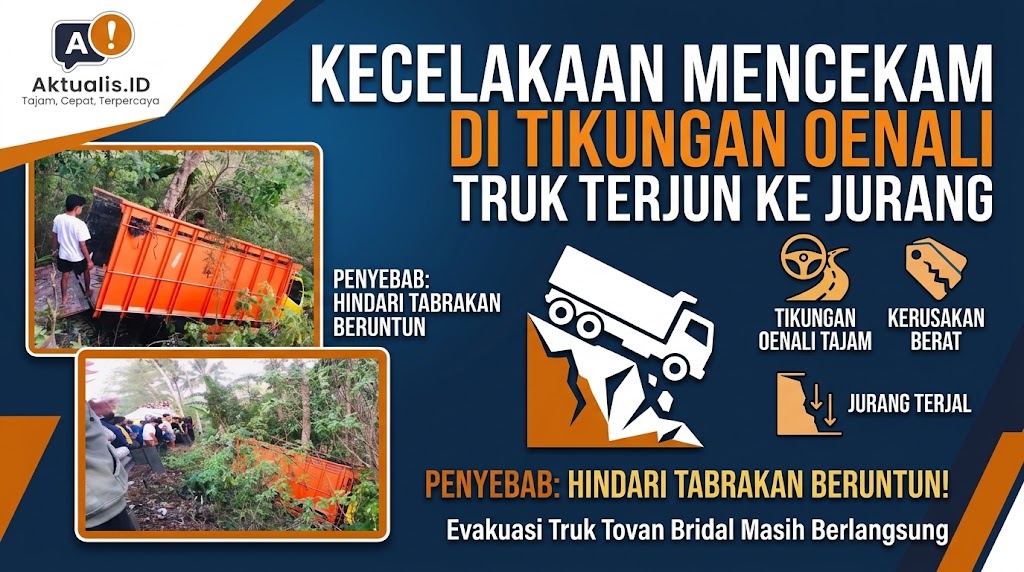 Kecelakaan Mencekam di Tikungan Oenali: Hindari Tabrakan Beruntun, Truk Tovan Bridal Terjun ke Jurang