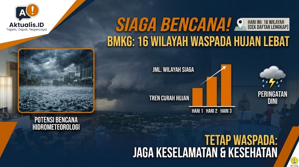 BMKG Tetapkan 16 Wilayah Siaga Hujan Lebat dan Potensi Bencana Hidrometeorologi