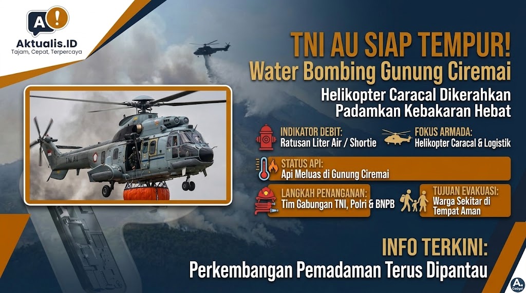 TNI AU Kerahkan Helikopter Caracal Lakukan Water Bombing Padamkan Kebakaran Gunung Ciremai