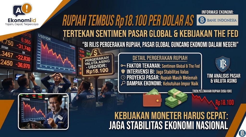 Rupiah Tembus Rp18.100 per Dolar AS Tertekan Sentimen Pasar Global