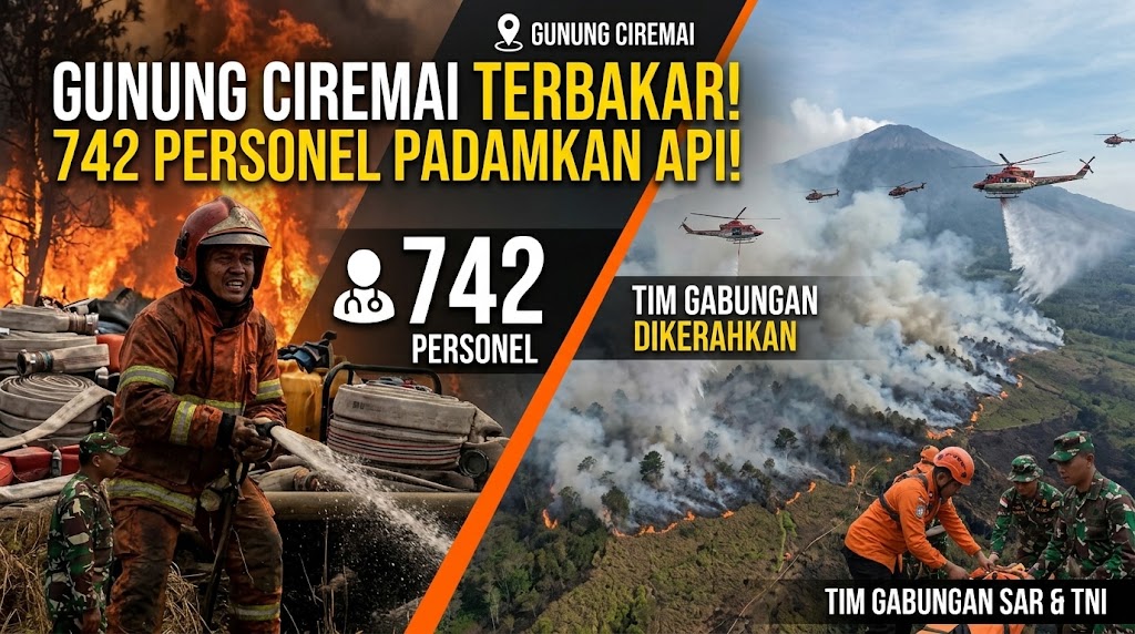 Tim Gabungan Kerahkan 742 Personel Padamkan Kebakaran Hutan Gunung Ciremai